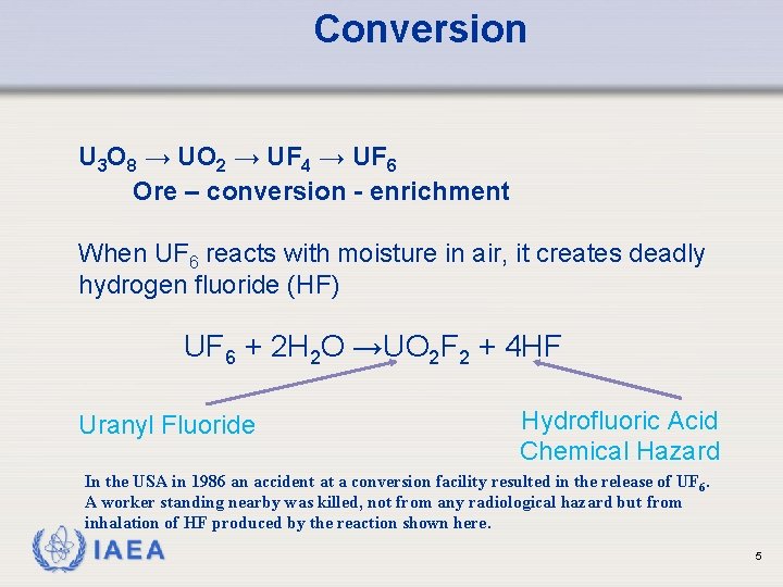Conversion U 3 O 8 → UO 2 → UF 4 → UF 6 Conversion U 3 O 8 → UO 2 → UF 4 → UF 6