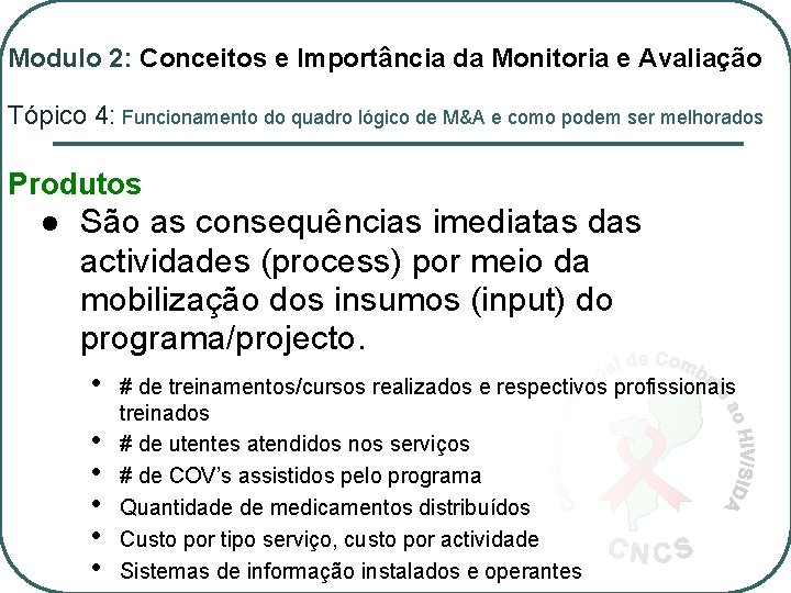 Modulo 2: Conceitos e Importância da Monitoria e Avaliação Tópico 4: Funcionamento do quadro