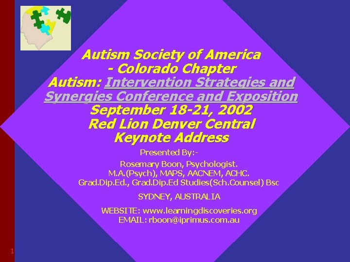 Autism Society of America - Colorado Chapter Autism: Intervention Strategies and Synergies Conference and