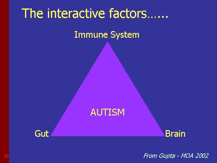 The interactive factors…. . . Immune System AUTISM Gut 20 Brain From Gupta -