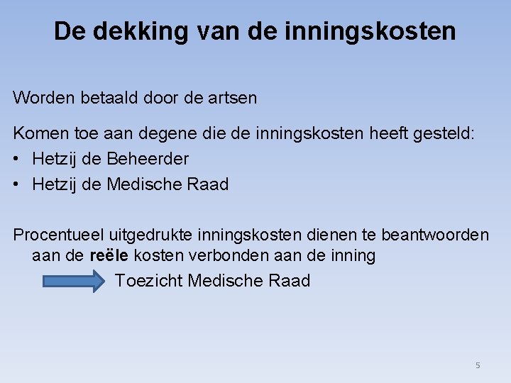 De dekking van de inningskosten Worden betaald door de artsen Komen toe aan degene