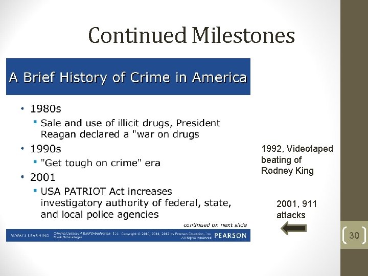 Continued Milestones 1992, Videotaped beating of Rodney King 2001, 911 attacks 30 