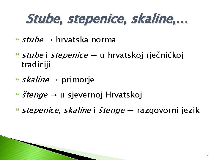 Stube, stepenice, skaline, … stube → hrvatska norma stube i stepenice → u hrvatskoj
