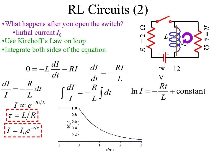 I – E = 12 V R = 4 L + • What happens I – E = 12 V R = 4 L + • What happens