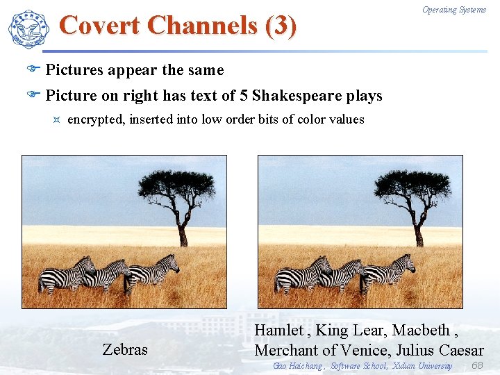 Covert Channels (3) Operating Systems F Pictures appear the same F Picture on right