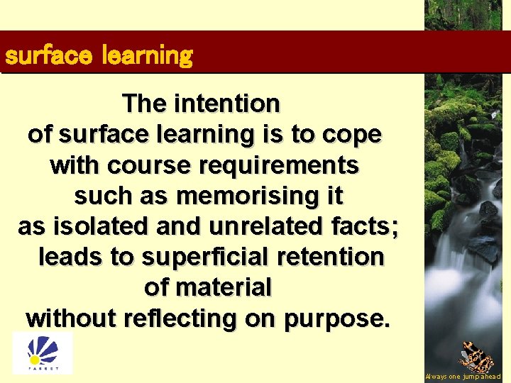 surface learning The intention of surface learning is to cope with course requirements such