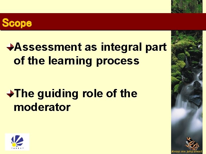 Scope Assessment as integral part of the learning process The guiding role of the