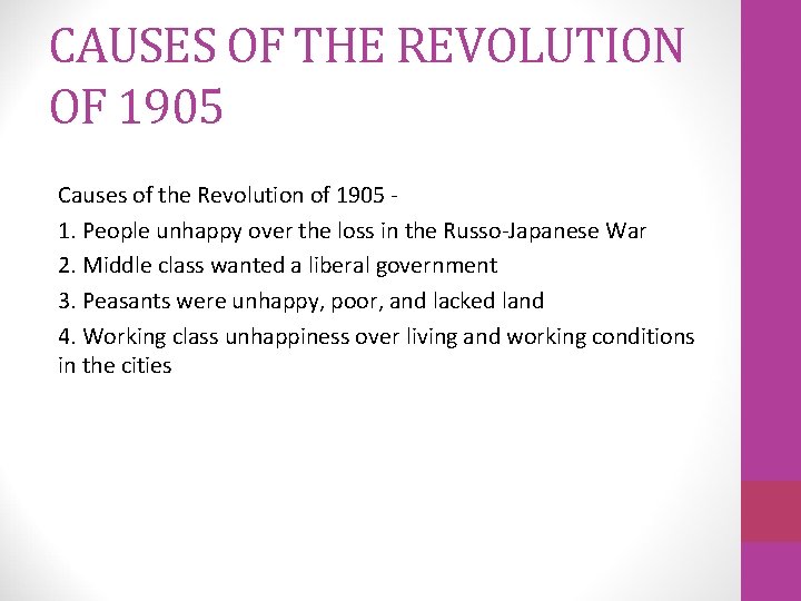 CAUSES OF THE REVOLUTION OF 1905 Causes of the Revolution of 1905 1. People