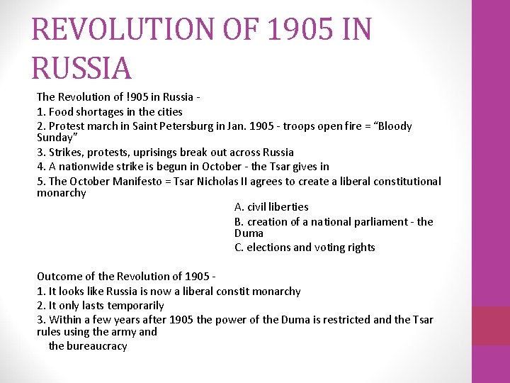 REVOLUTION OF 1905 IN RUSSIA The Revolution of !905 in Russia 1. Food shortages