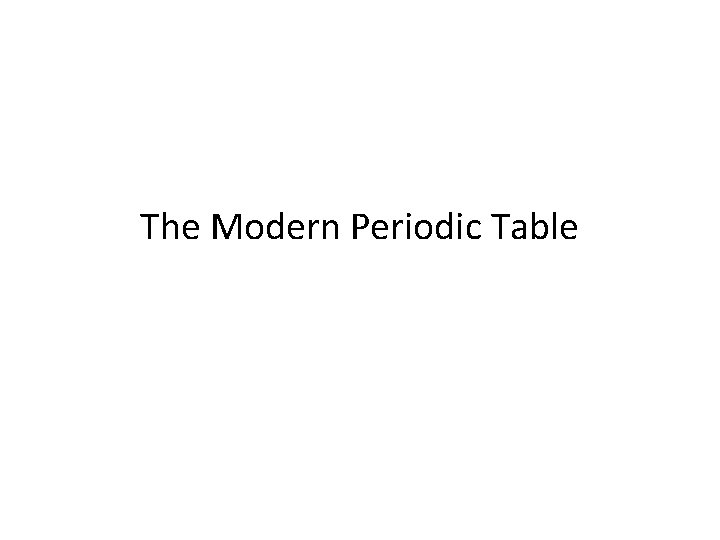The Modern Periodic Table 