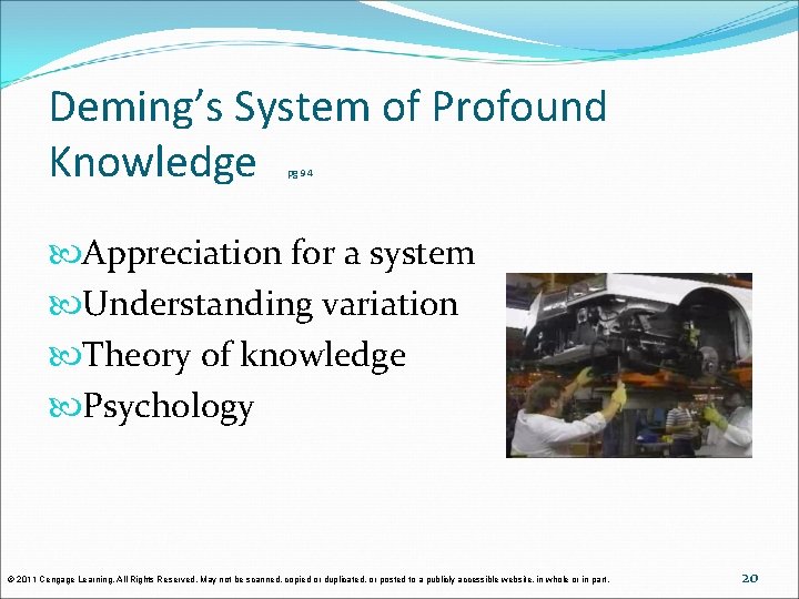Deming’s System of Profound Knowledge pg 94 Appreciation for a system Understanding variation Theory Deming’s System of Profound Knowledge pg 94 Appreciation for a system Understanding variation Theory