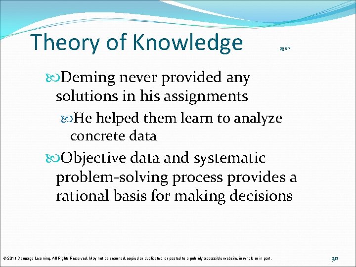 Theory of Knowledge pg 97 Deming never provided any solutions in his assignments He Theory of Knowledge pg 97 Deming never provided any solutions in his assignments He