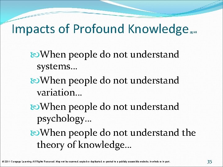 Impacts of Profound Knowledge pg 98 When people do not understand systems… When people Impacts of Profound Knowledge pg 98 When people do not understand systems… When people