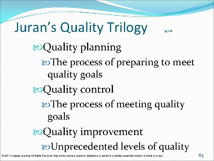 Juran’s Quality Trilogy pg 105 Quality planning The process of preparing to meet quality Juran’s Quality Trilogy pg 105 Quality planning The process of preparing to meet quality