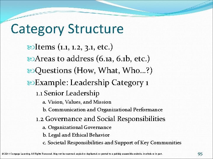 Category Structure Items (1. 1, 1. 2, 3. 1, etc. ) Areas to address Category Structure Items (1. 1, 1. 2, 3. 1, etc. ) Areas to address