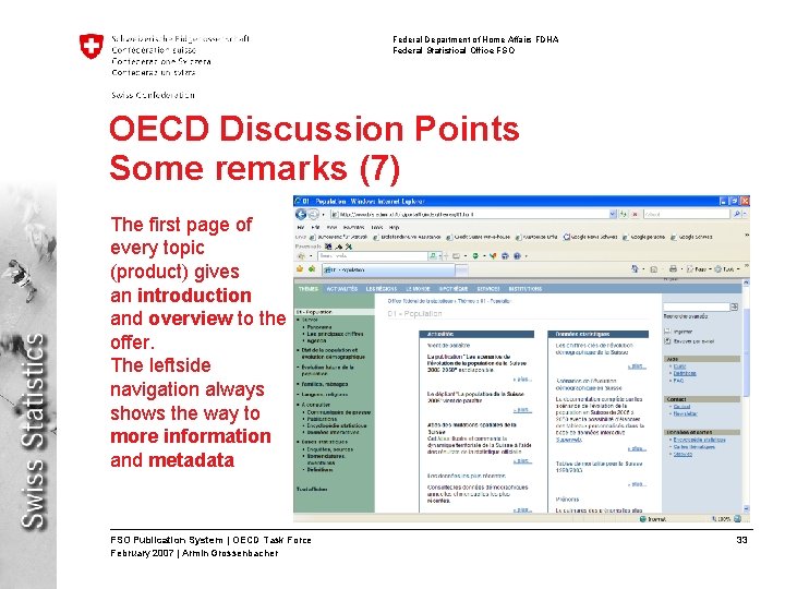 Federal Department of Home Affairs FDHA Federal Statistical Office FSO OECD Discussion Points Some