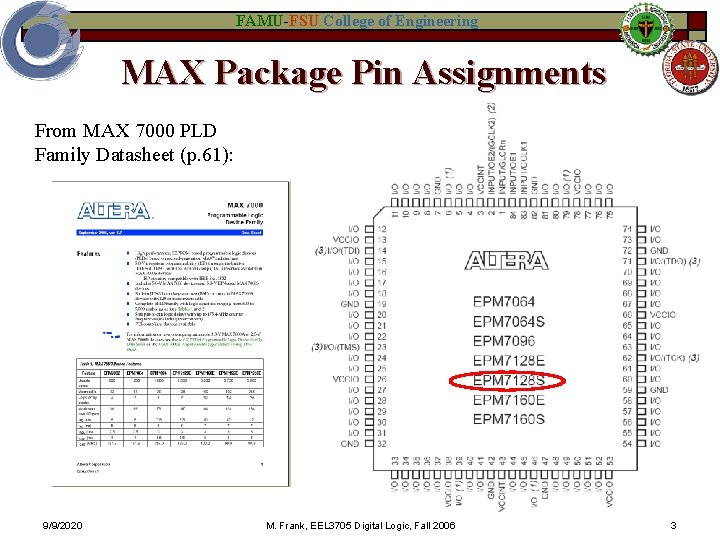 FAMU-FSU College of Engineering MAX Package Pin Assignments From MAX 7000 PLD Family Datasheet