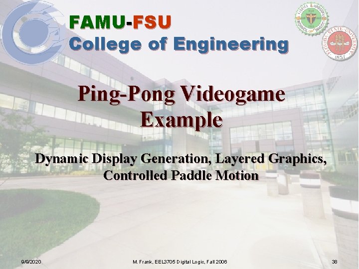 FAMU-FSU College of Engineering Ping-Pong Videogame Example Dynamic Display Generation, Layered Graphics, Controlled Paddle