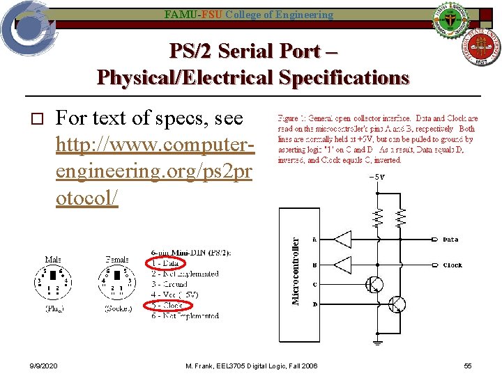 FAMU-FSU College of Engineering PS/2 Serial Port – Physical/Electrical Specifications o For text of
