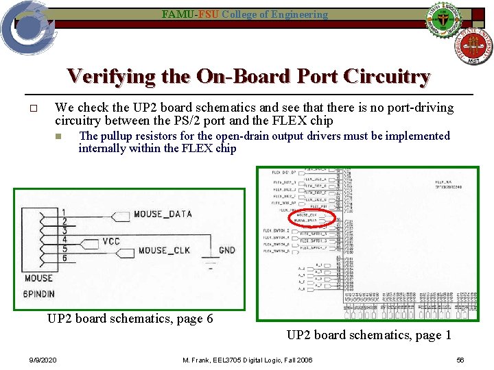 FAMU-FSU College of Engineering Verifying the On-Board Port Circuitry o We check the UP