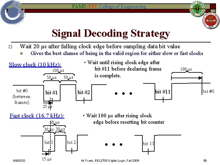 FAMU-FSU College of Engineering Signal Decoding Strategy o Wait 20 µs after falling clock