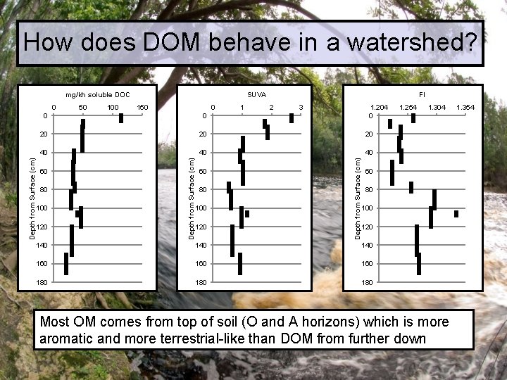 How does DOM behave in a watershed? mg/kh soluble DOC 50 100 150 0