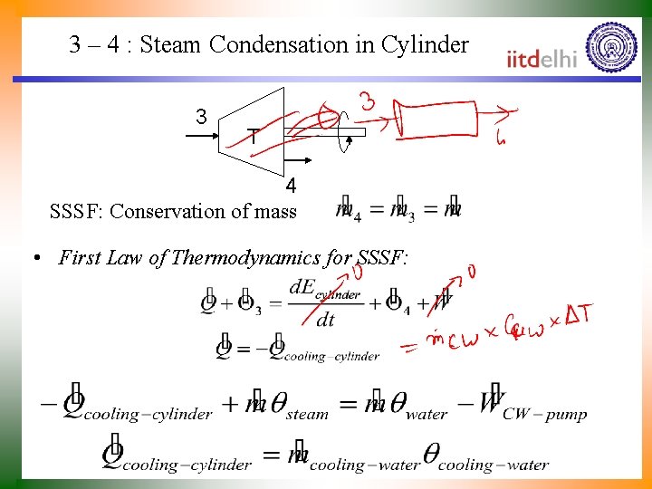 3 – 4 : Steam Condensation in Cylinder 3 T 4 SSSF: Conservation of