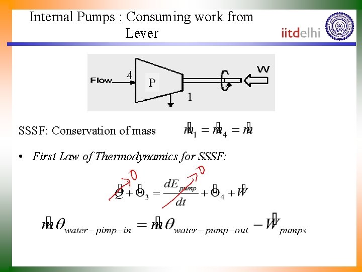 Internal Pumps : Consuming work from Lever 4 1 SSSF: Conservation of mass •