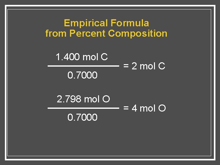 Empirical Formula from Percent Composition 1. 400 mol C 0. 7000 2. 798 mol