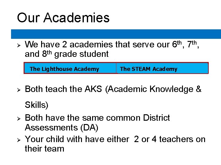 Our Academies Ø We have 2 academies that serve our 6 th, 7 th, Our Academies Ø We have 2 academies that serve our 6 th, 7 th,