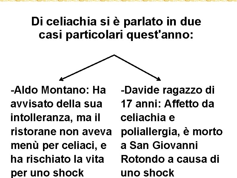 Di celiachia si è parlato in due casi particolari quest'anno: -Aldo Montano: Ha avvisato