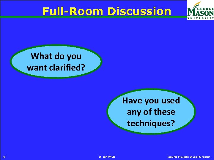 Full-Room Discussion What do you want clarified? Have you used any of these techniques?
