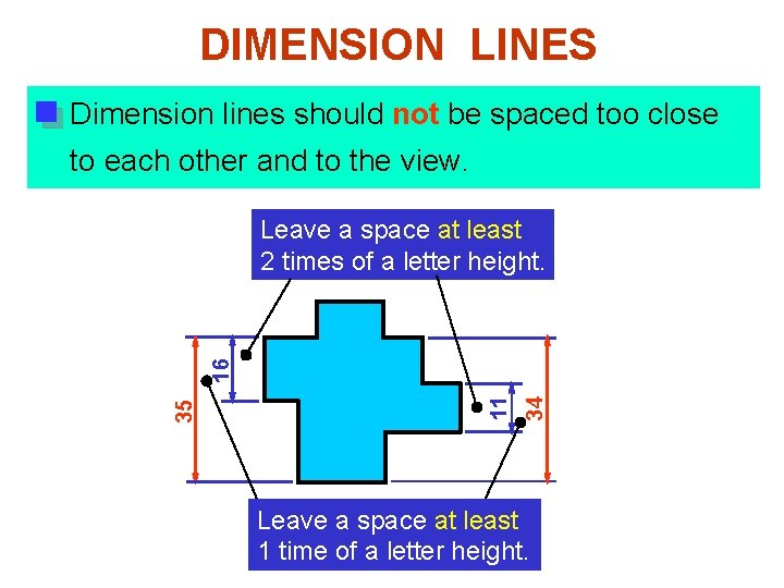 DIMENSION LINES Dimension lines should not be spaced too close to each other and