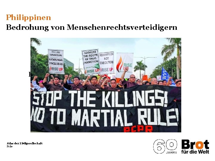 Philippinen Bedrohung von Menschenrechtsverteidigern Bereich für Foto oder Grafik Atlas der Zivilgesellschaft Folie 