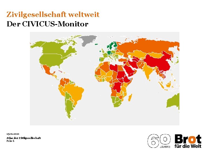 Zivilgesellschaft weltweit Der CIVICUS-Monitor 25. 10. 2020 Atlas der Zivilgesellschaft Folie 6 