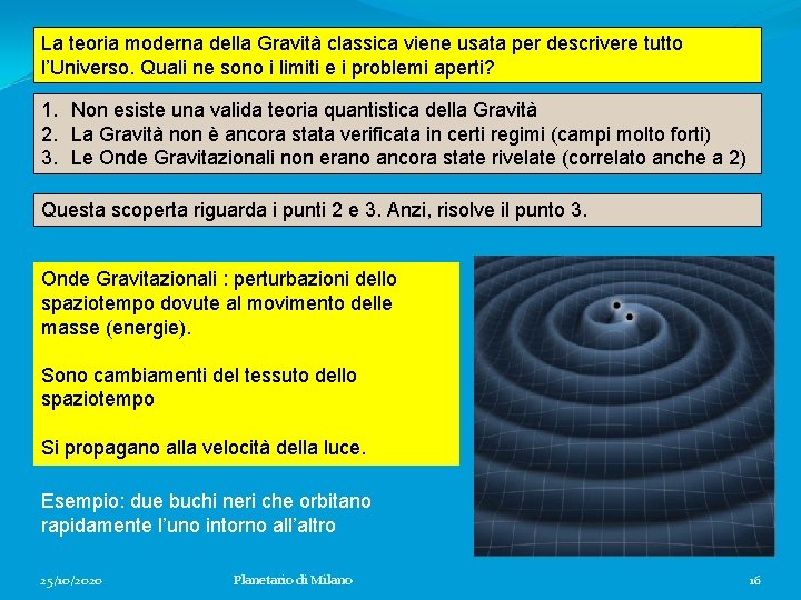 La teoria moderna della Gravità classica viene usata per descrivere tutto l’Universo. Quali ne