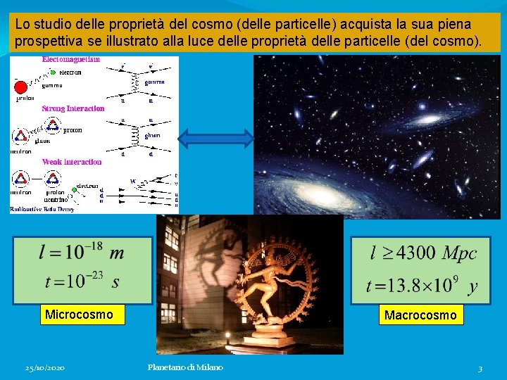 Lo studio delle proprietà del cosmo (delle particelle) acquista la sua piena prospettiva se