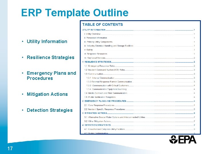 ERP Template Outline • Utility Information • Resilience Strategies • Emergency Plans and Procedures