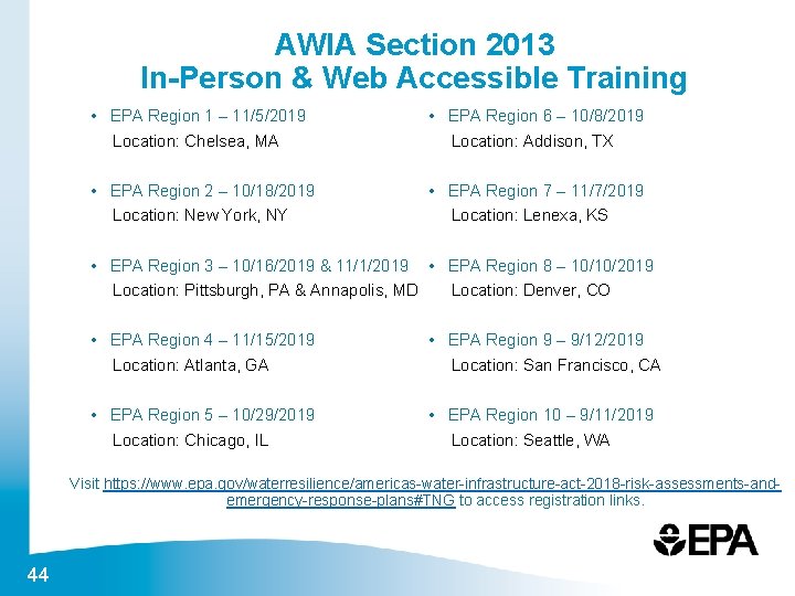 AWIA Section 2013 In-Person & Web Accessible Training • EPA Region 1 – 11/5/2019