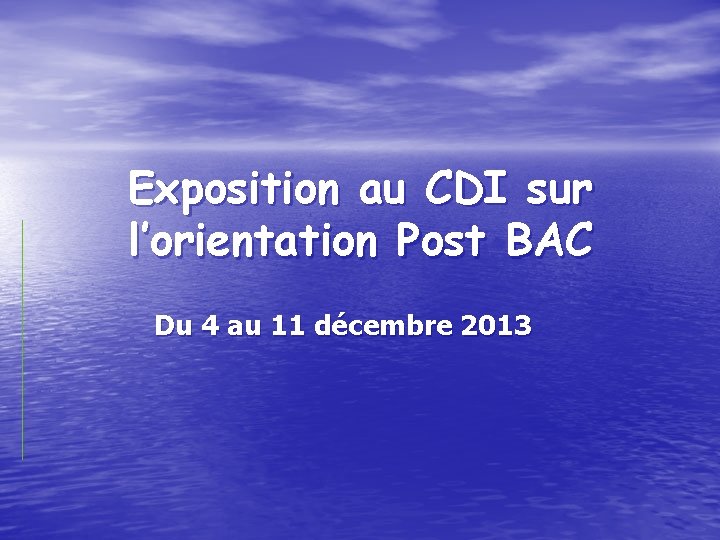 Exposition au CDI sur l’orientation Post BAC Du 4 au 11 décembre 2013 