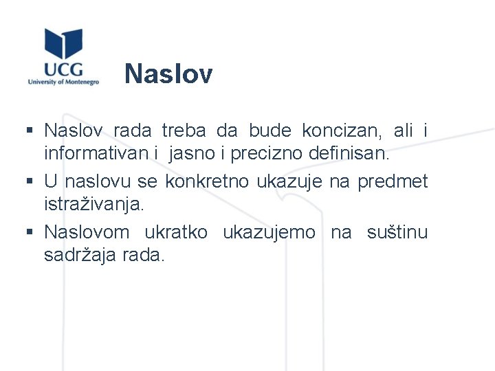 Naslov § Naslov rada treba da bude koncizan, ali i informativan i jasno i