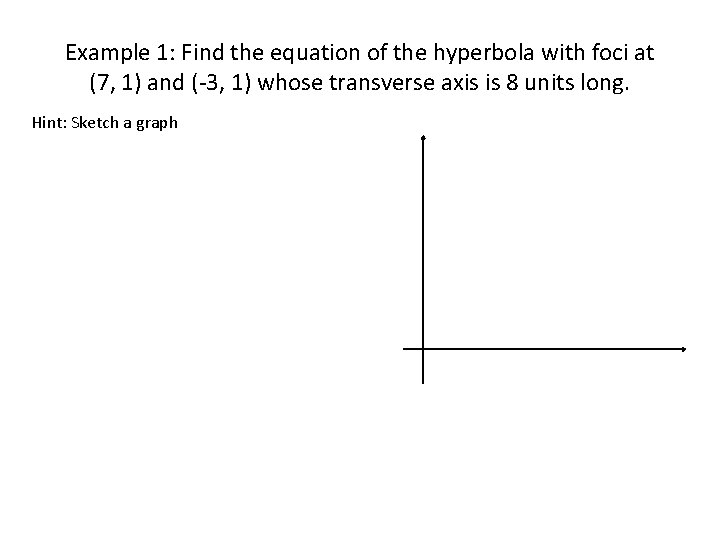 Example 1: Find the equation of the hyperbola with foci at (7, 1) and