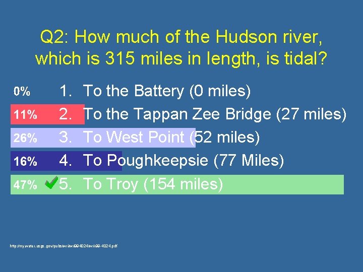 Q 2: How much of the Hudson river, which is 315 miles in length,