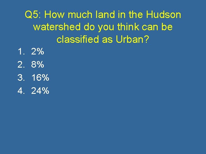 Q 5: How much land in the Hudson watershed do you think can be