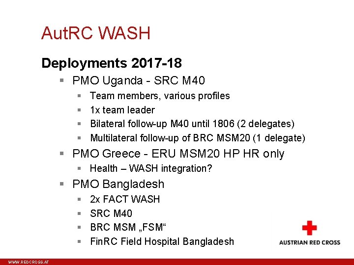 Aut. RC WASH Deployments 2017 -18 PMO Uganda - SRC M 40 Team members,