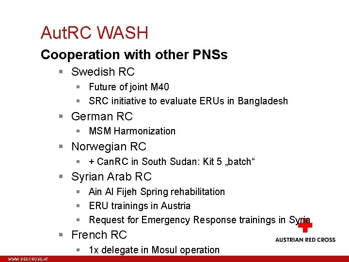 Aut. RC WASH Cooperation with other PNSs Swedish RC Future of joint M 40