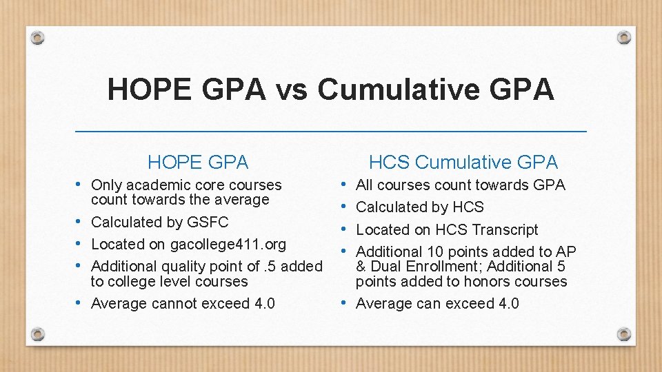 HOPE GPA vs Cumulative GPA HOPE GPA • Only academic core courses • •