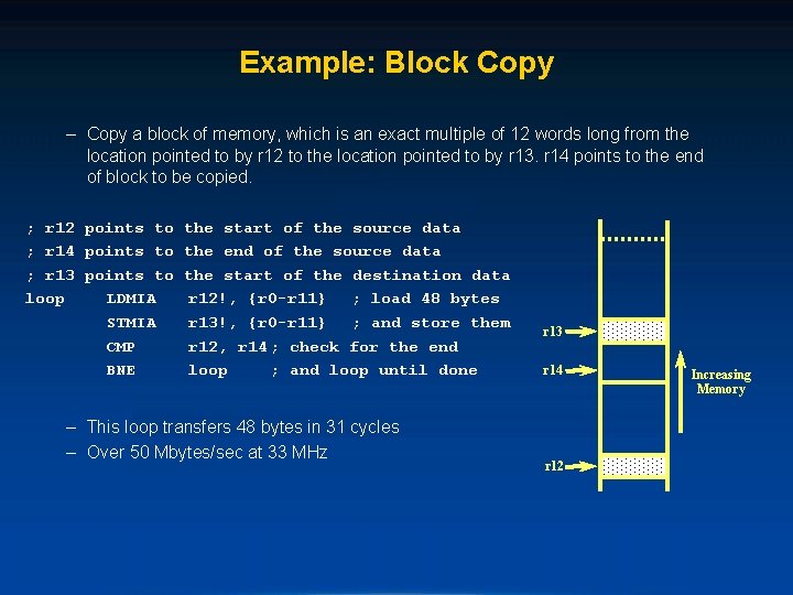 Example: Block Copy – Copy a block of memory, which is an exact multiple
