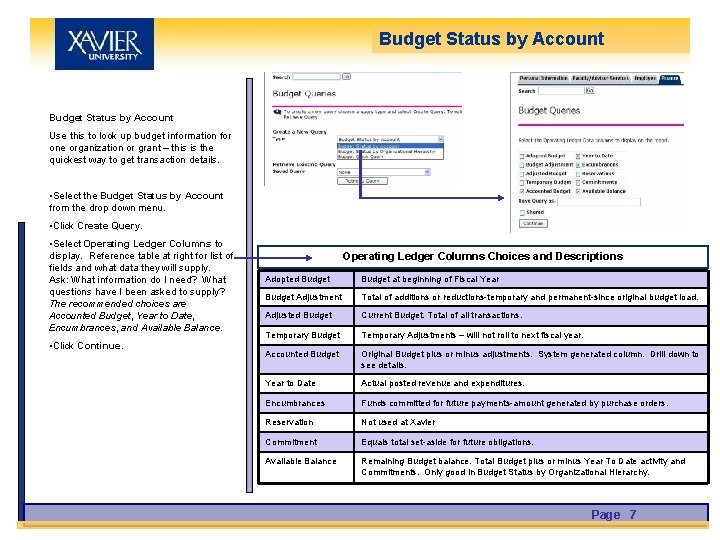 Budget Status by Account Use this to look up budget information for one organization