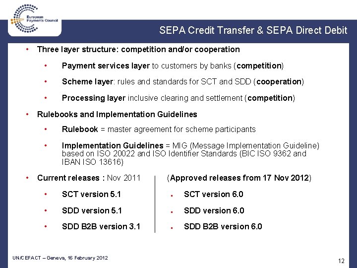 SEPA Credit Transfer & SEPA Direct Debit • • • Three layer structure: competition